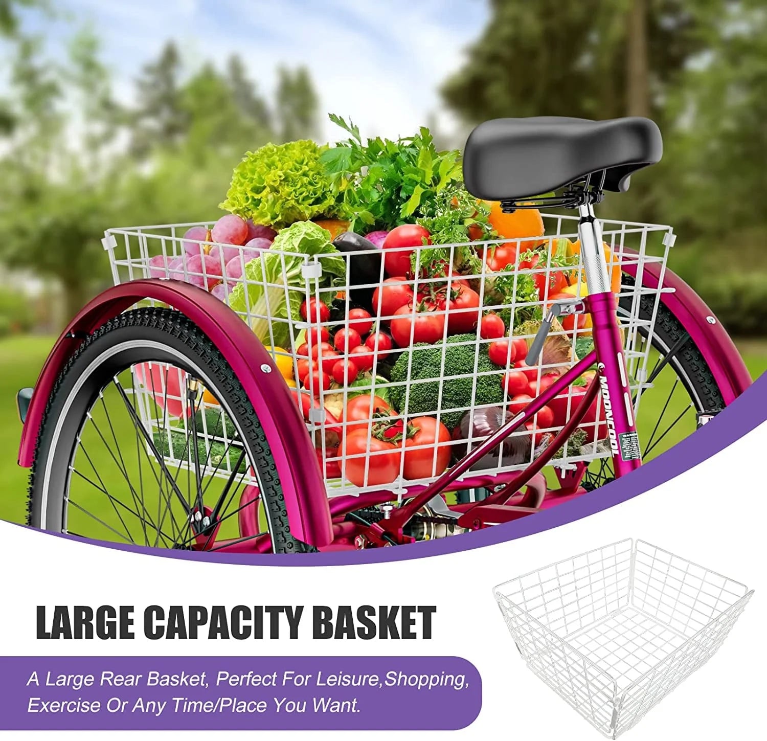 MOONCOOL Adult Tricycles with Rear Basket & Inflator, 24 26 in 7 Speed 3 Wheel Bikes, Three - Wheeled Bicycles Adult Trike with Backrest for Seniors, Women, Men