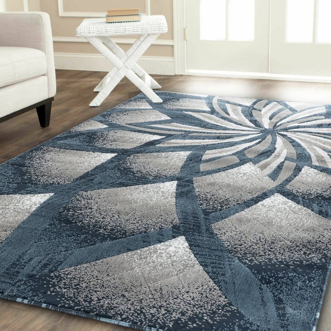 Kimbrel Floral Power Loom Blue/Gray/Ivory Rug Ebern Designs Rug Size: Rectangle 3'7" x 5'