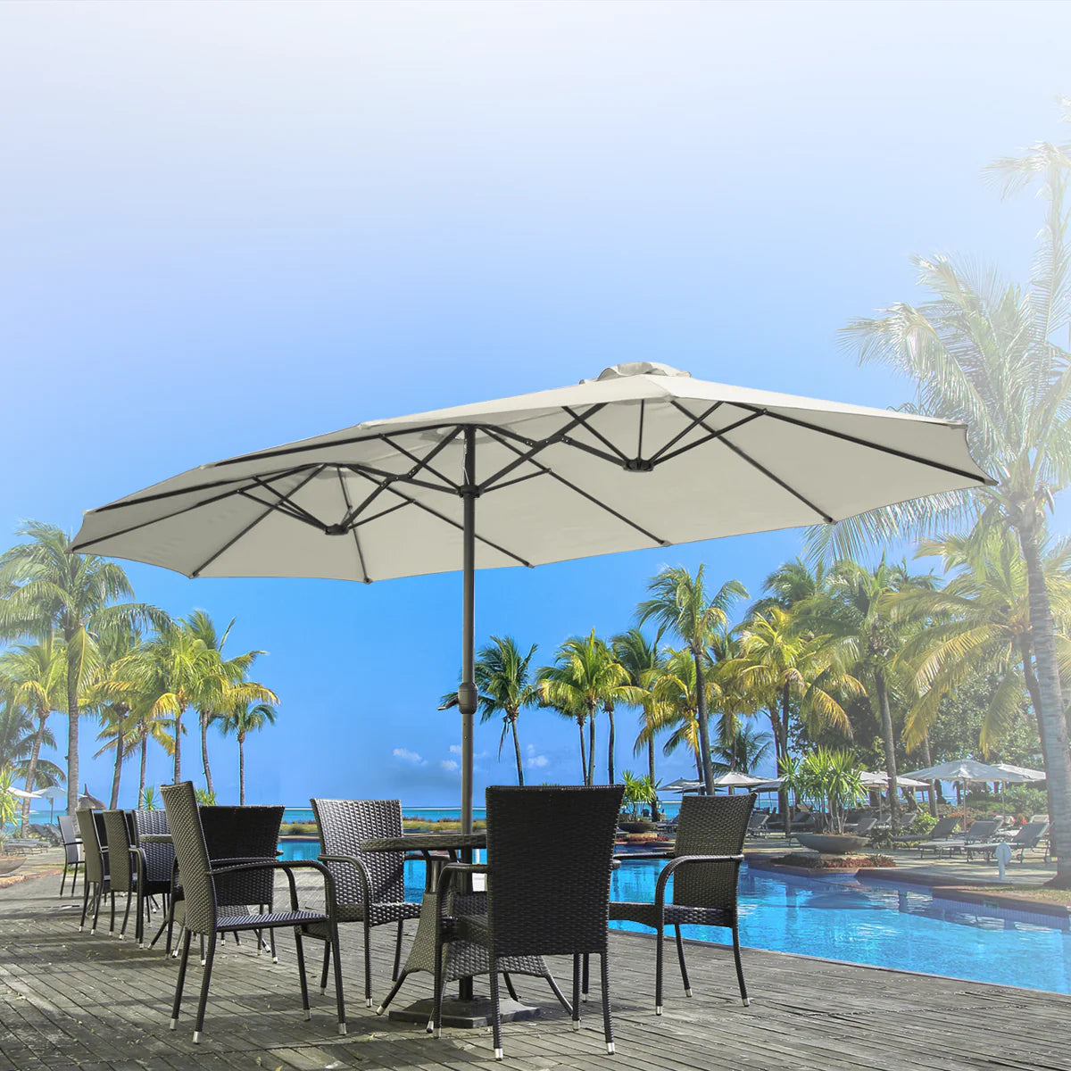 AECOJOY 15x9ft Double-Sided Patio Umbrella, Ivory - Product image 2