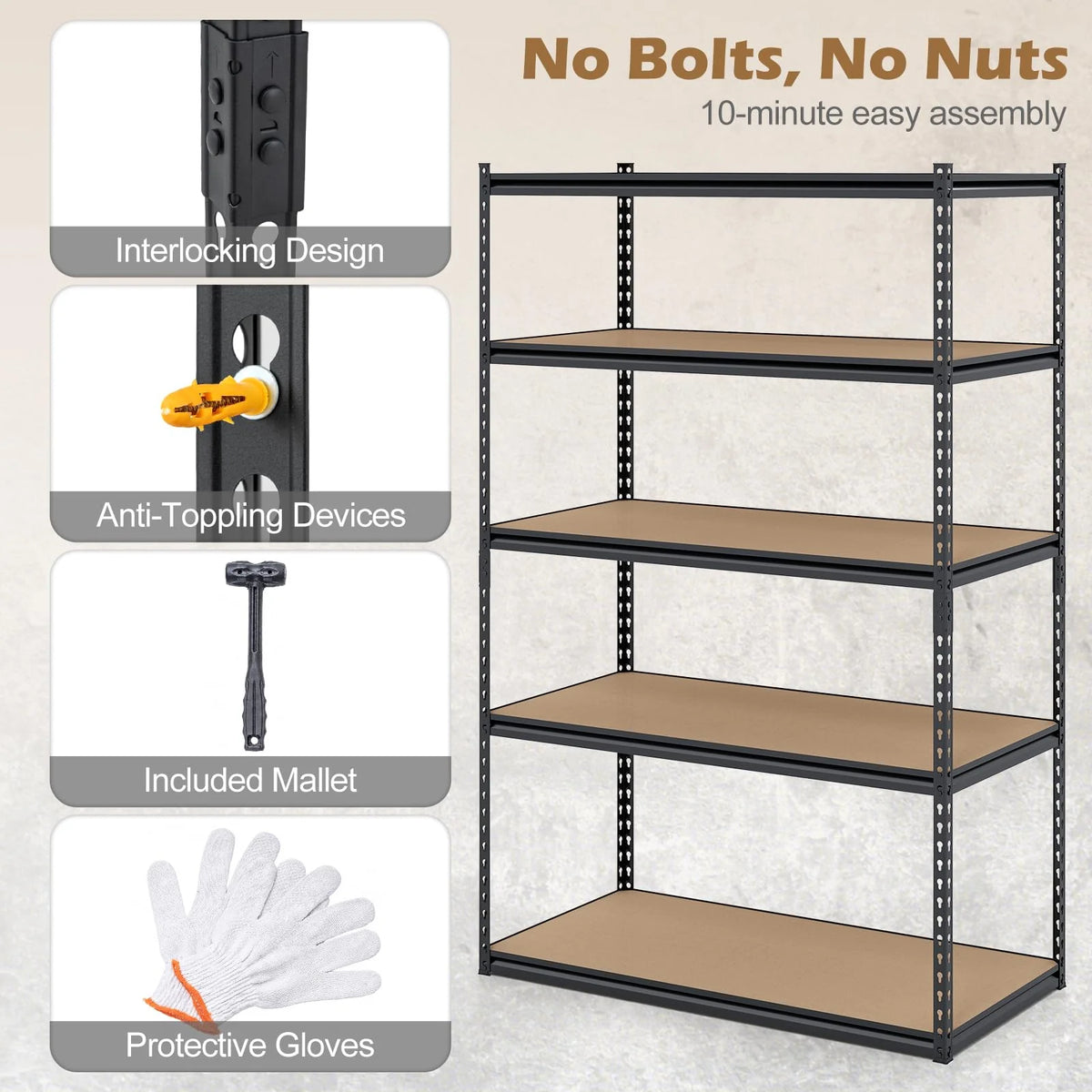 Giantex 5-Tier Metal Storage Shelves w/Adjustable Utility Rack (48" W x 24" D x 72" H) - Product image 9