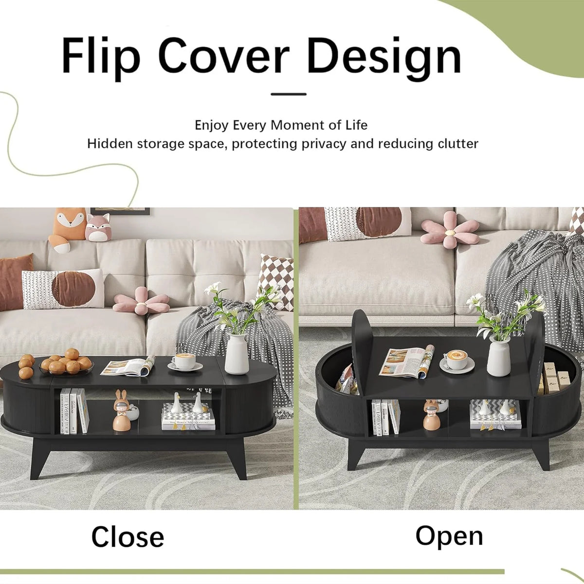 Fluted Coffee Table with Storage, Modern Coffee Tables, Wood Accent Center Table - Product image 12