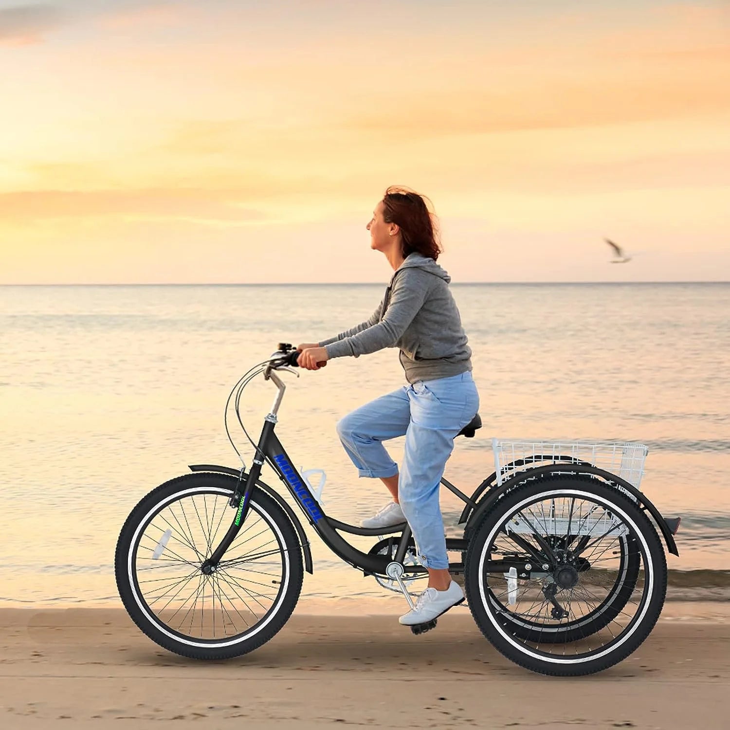 MOONCOOL Adult Tricycles with Rear Basket & Inflator, 24 26 in 7 Speed 3 Wheel Bikes, Three - Wheeled Bicycles Adult Trike with Backrest for Seniors, Women, Men
