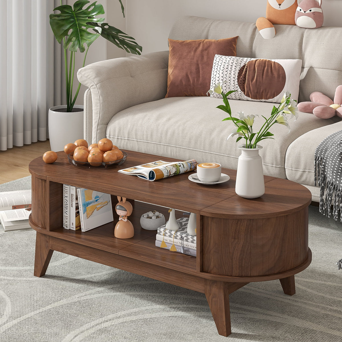 Fluted Coffee Table with Storage, Modern Coffee Tables, Wood Accent Center Table - Product image 22