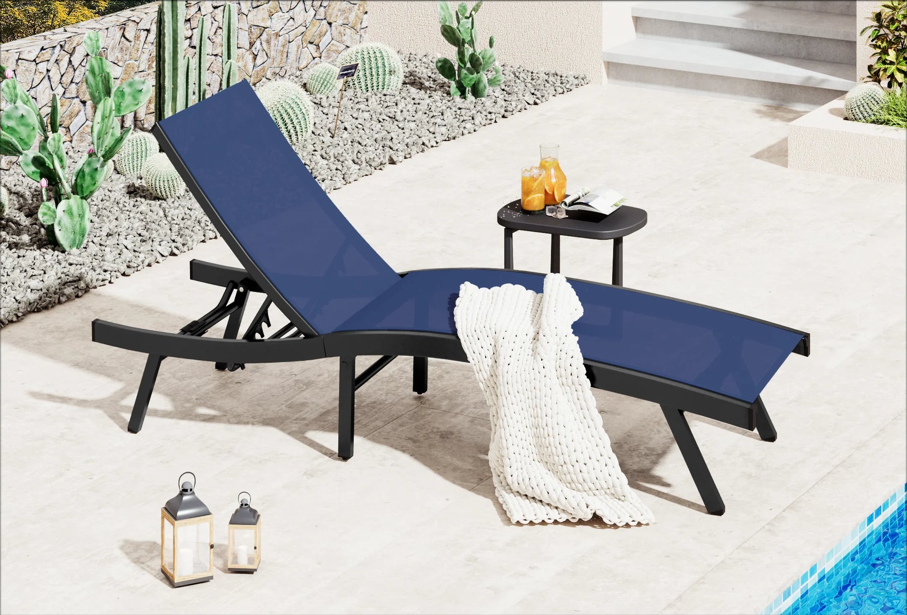 AECOJOY Outdoor Chaise Lounge, All Weather Pool Lounge Chairs Ergonomic Design (Navy, 1 PCs) - Product image 2