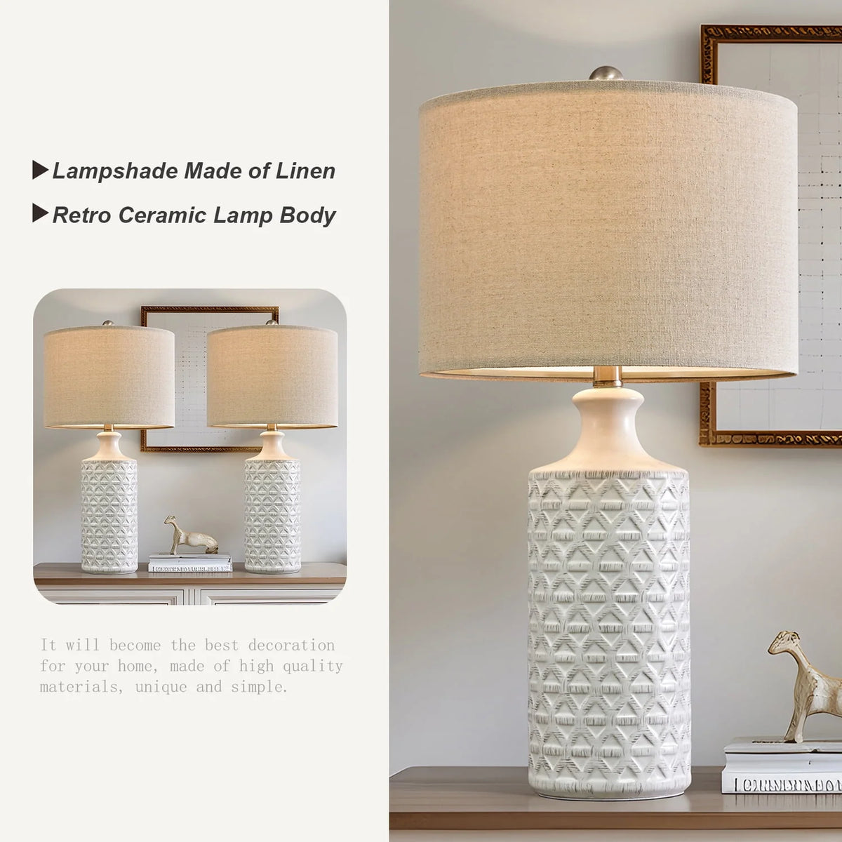 Oneach Ceramic Table Lamps for Living Room 24.75" Modern Farmhouse Bedside Nightstand Lamp Set of 2 for - Product image 5